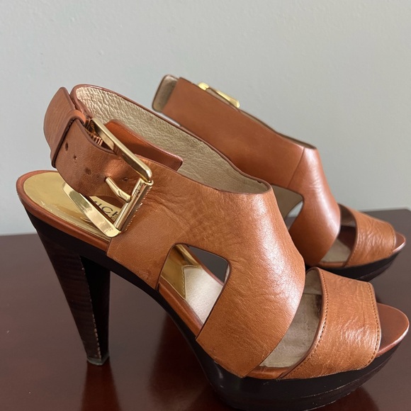 Michael Kors Carla Platform Luggage color Leather Size 7M - Picture 10 of 14